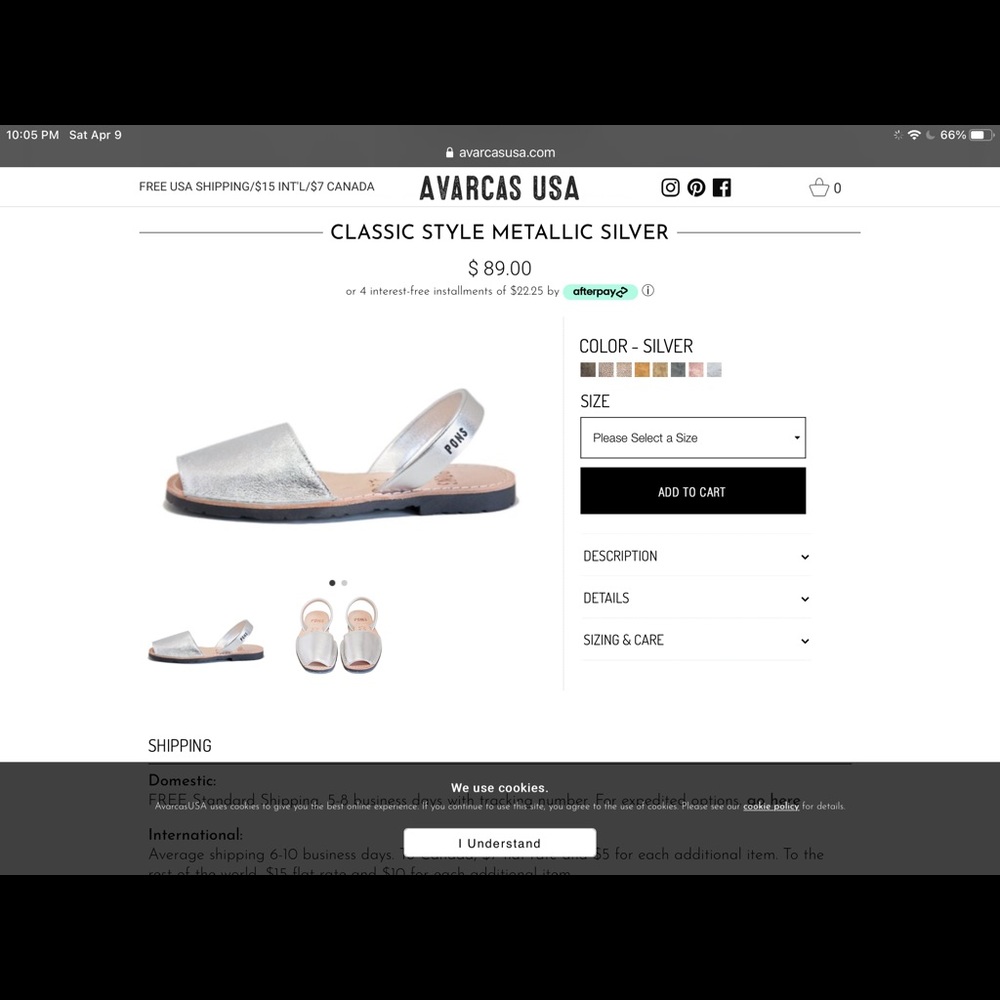 Pons Classic Style Metallic Silver Flats/Sandals